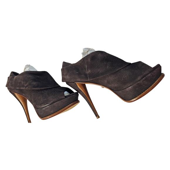 Shutz 7 B slouchy brown damarius suede platform bootie peep toe business chic - Picture 5 of 11